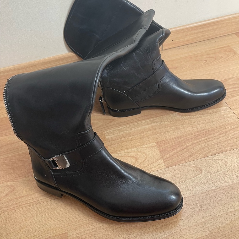 Coach Black Leather Over the Knee Boots with Silver Zipper - Picture 3 of 9